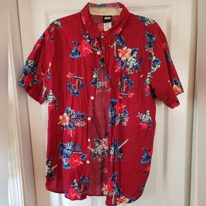 Star Wats Red and Blue Floral Hawaiian Casual Shirt